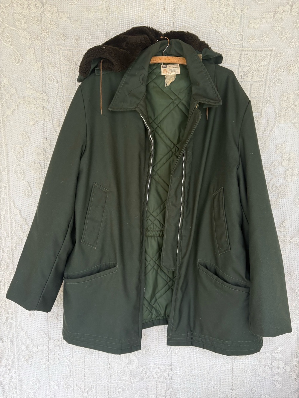 Vintage Sears Men's Olive Green Military Field Parka Jacket with Quilted Lining